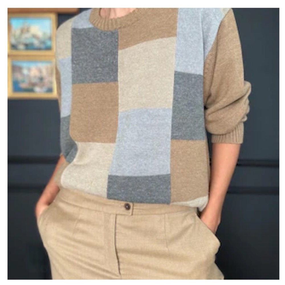 Oscar De La Renta Vintage 90’s Colorblock Checkered Pullover Crewneck Sweater